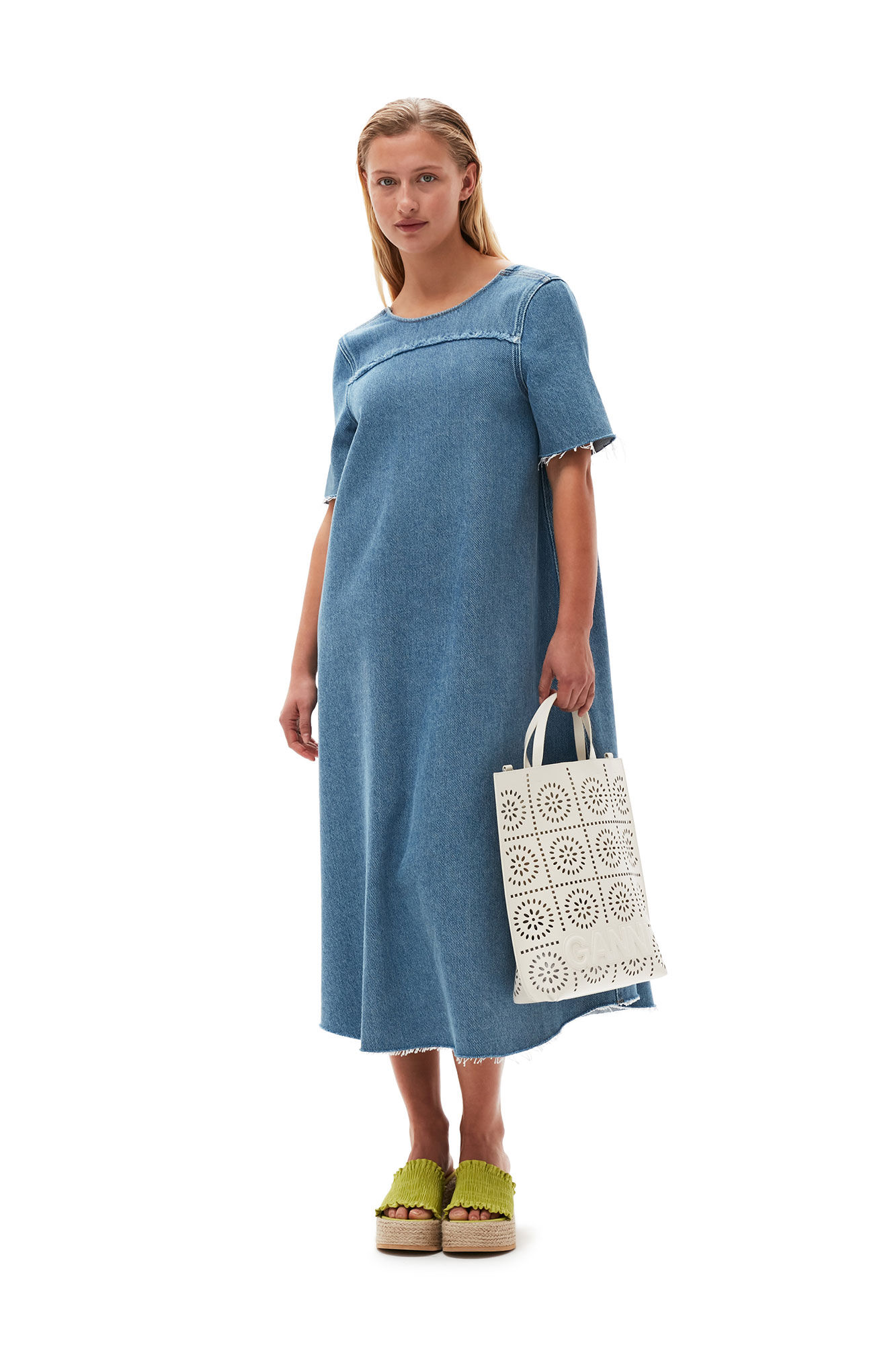 Marques'Almeida Frayed Denim Midi Dress in Blue | Endource